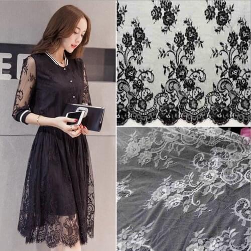 6M/ lot Black White 150cm French Exquisite nylon eyelash lace fabric manual diy wedding dress lace clothes accessories