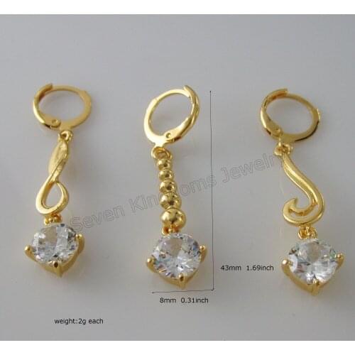 MIN ORDER 10$/Can Mix Design/ NEW DANGLE 1.69" - YELLOW GOLD GP FILLED ZIRCON STONE AND DIFFERENT STYLE CHARM DANGLER EARRING