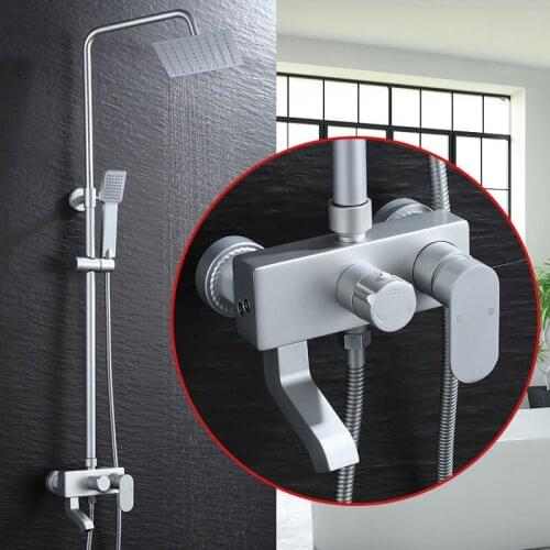 Hot and Cold Water Shower Set Silver shower Faucet Bathroom Rain Shower Suite Nozzle Lift Pressure Chuveiro do Banheiro