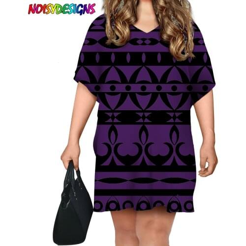 NOISYDESIGNS Summer Retro Polynesian Tribal Prints Dress Women 2021 Casual Batwing Short Sleeve Dresses Loose Vestido De Mujer