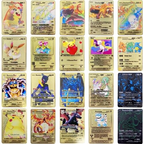 New Pokemon Game Anime Battle Card Gold Metal Card Charizard Pikachu Collection Card Action Figure Model Child Toy Gift GX VMAX