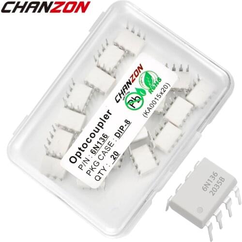 20PCS Optocouplers 6N136 6N136M 6N136-L DIP8 DIP-8 Optoisolator Opto Coupler New and Original IC In Stock Chanzon