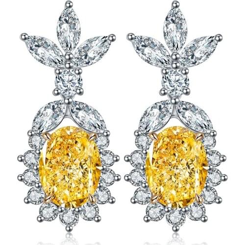 Wholesale Fashion Design Jewelry Set For Women 2021 9k Gold 6.0cts Yellow Diamond Pendant Earrings