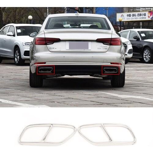 2pcs Chrome Stainless Steel Car Four Out Tail Throat Exhaust Pipe Stickers Trim for Audi A4 B9 2019 Models Accessories