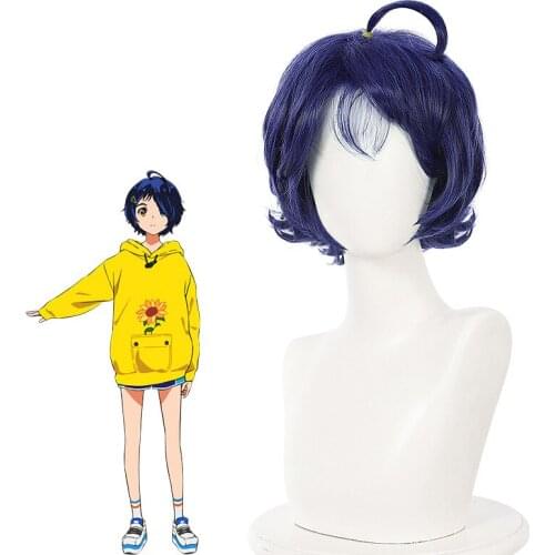 Anime Wonder Egg Priority Ohto Ai Cosplay Wigs Blue Short Hair W Woman Girls Heat Resistant Synthetic Hair Halloween Carnival