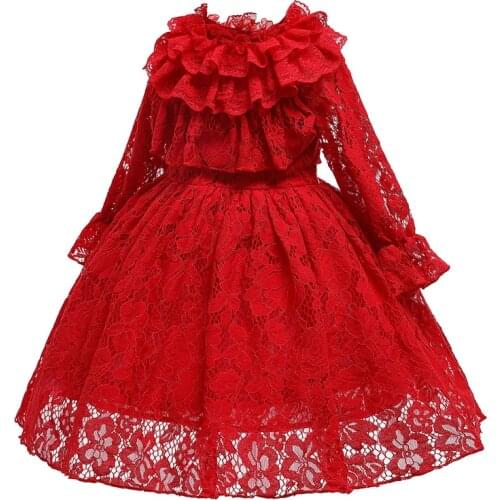 LZH Girls Dresses 2021 Autumn Winter New Childrens Clothing Lace Solid Color Princess Dress Long Sleeve Evening Prom Ball Gown