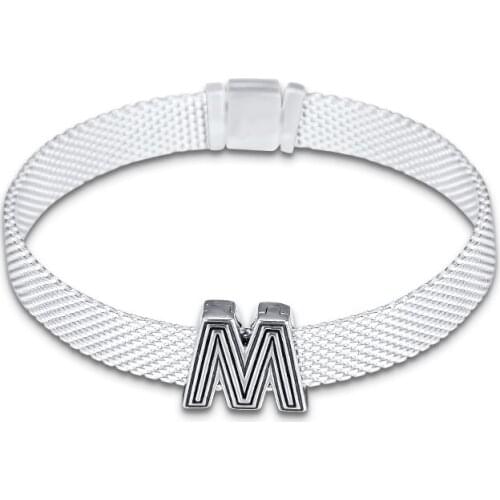 Fits for Pandora Charms Bracelets Letter M Clip Beads 100% 925 Sterling Silver Jewelry Free Shipping