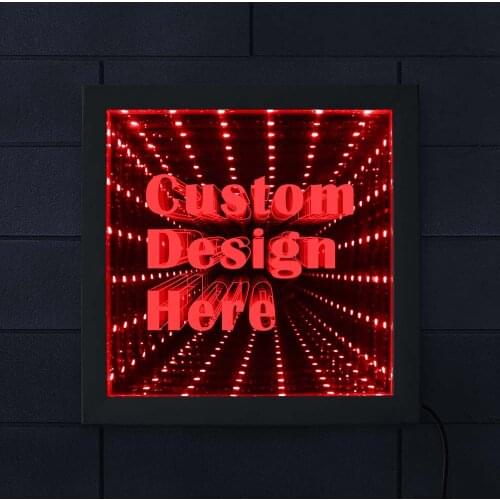 Custom Image Logo Text LED Infinity Mirror Wood Frame Personalised LED Picture Frame Cool Infinite Led Tunnel Lamp Neon Sign