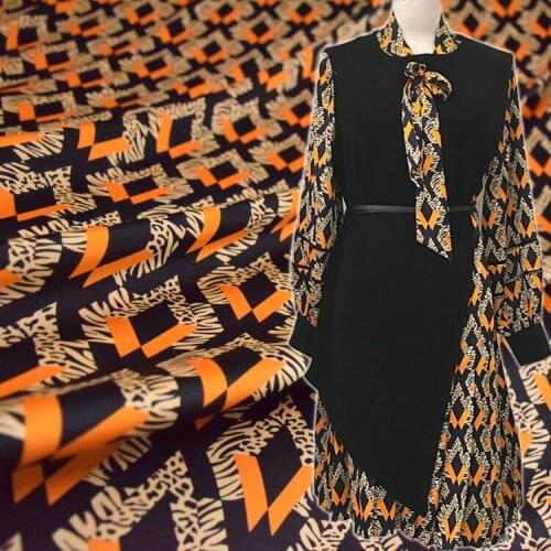 Chiffon Fabric Fashion Geometric Rhombus Leopard Print Stretch Satin Dress Shirt Middle-aged Hand DIY Fabric