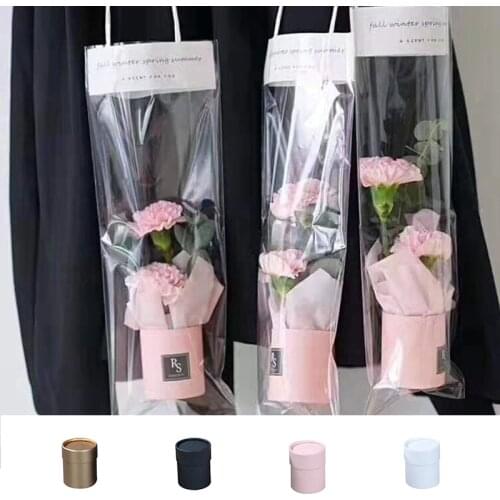 Chic Paper Flower Arrangement Box With Lid Bucket Florist Bouquet Boxes Barrel Gift Packing Valentines Day Wedding