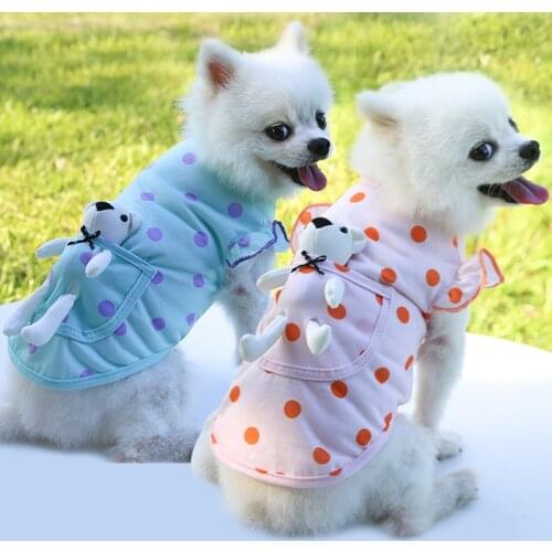 Cute Dot pet cat and dog Dresses Medium small teddy bulldog Pomeranian pet doll dress Spring summer clothes for small dogs