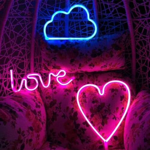 Battery USB Power LED Moon Star Heart Wall Neon Lamp Fairy Garland Christmas Night Lights Bedroom Holiday Birthday Party Decor