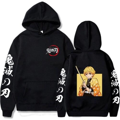 Demon Slayer Hoodies Anime Cosplay Agatsuma Zenitsu Print Loose Oversized Casual Women Men Hooded Pullovers Streetwear Top 2021