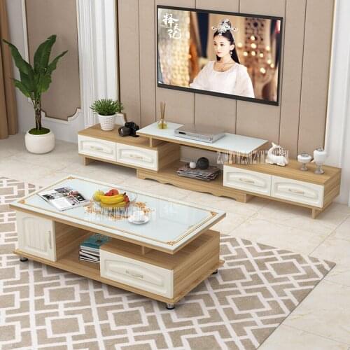 DSG188 TV Stand Tea Table Combination Set Toughened Glass Scalable TV Bench Environmentally Friendly Solid Wood TV Cabinet