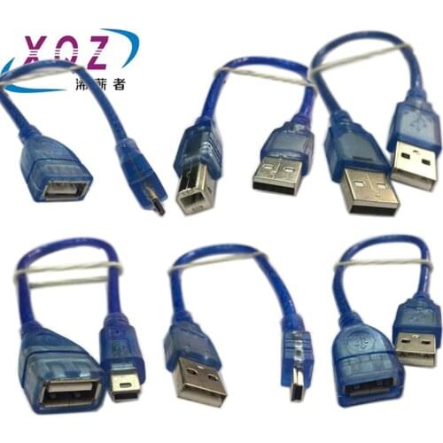 USB cable 30cm printer cable extension cable V3 V8 miniUSB microUSB data and charging cable blue otg