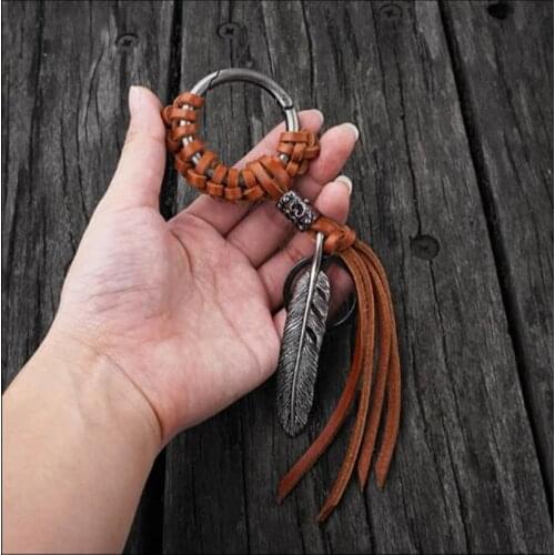 Handmade vintage leather keychain keyfob keyring key holder cute car accessories gift for boyfriend porte clef mens jewelry