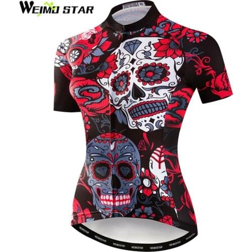 Weimostar Skull Cycling Jersey Women Mountain Bike Jersey Summer Short Sleeve mtb Bicycle Jersey Cycling Shirt Sport Cycle Wear
