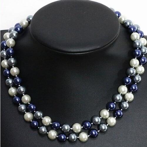 Woman classic jewelry 8mm 10mm 12mm white gray blue round bead Natural SOUTH SEA SHELL PEARL NECKLACE JEWELRY 32'' 80cm