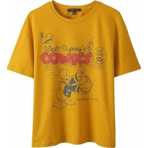 Disney Cartoon Donald Shirts for Women Print Round Neck Short-sleeved Women Fashion Clothing Graphic T-Shirts Harajuku Kawaii