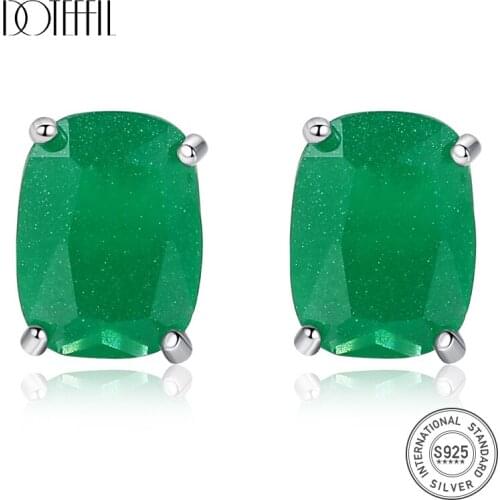 DOTEFFIL New Real Solid Natural Stone Stud Earrings for Women Anniversary Fine Jewelry 925 Sterling Silver Pendientes Lady Gift