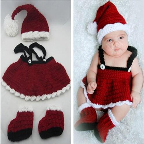 Crochet Newborn Baby Christmas Suits Knitted Santa Clause Infant Beanie Hat Shorts Outfit Baby Photography Props Costume