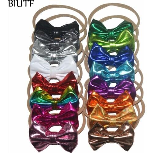 20pcs/lot Tan Color Nude Nylon Elastic Headband with 4'' Soft Metallic Fabric Candy Bow One Size Fit All Kids Headwear HB058