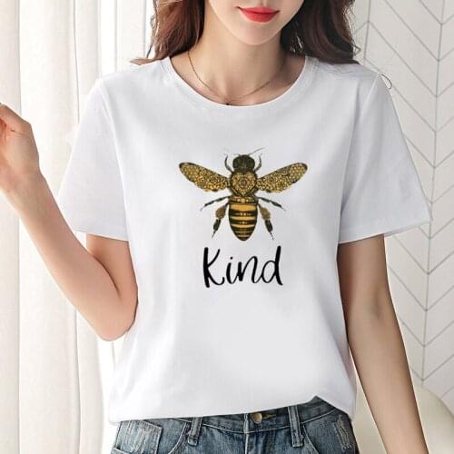 2021 Summer Cute Bee Kind Print T-shirt Funny Women Inspirational Quote Kindness Vintage Female Tee Lady Harajuku Streetwear