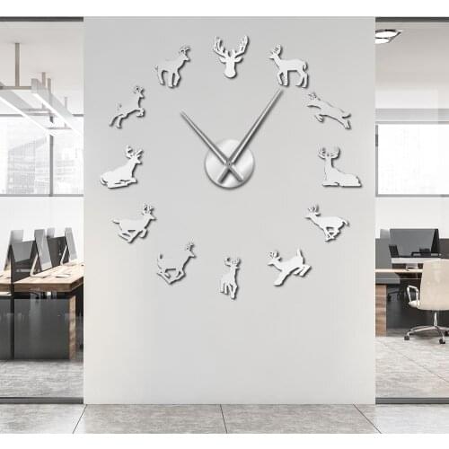 Deer Head 3D DIY Giant Size Adjustable Wall Clock Modern Deer Antler Acrylic Mirror Effect Clock Watch Kit Decoration Room Decor