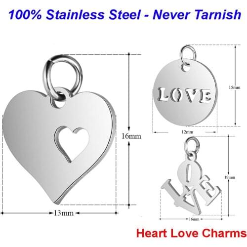5pcs/lot 100% Stainless Steel Love Charms VNISTAR High Polished Heart Shape Pendant DIY Jewelry Findings Supplies Wholesale