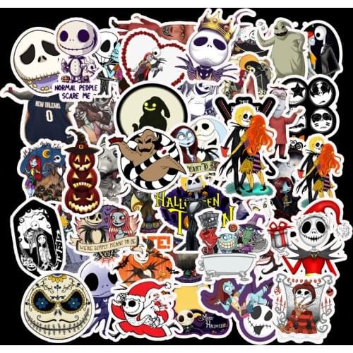 50pcs Classic Movie Corpse bride Stickers Ernest Saves Christmas Poster Halloween Stickers Home Decor DIY Laptop Skateboard Toy