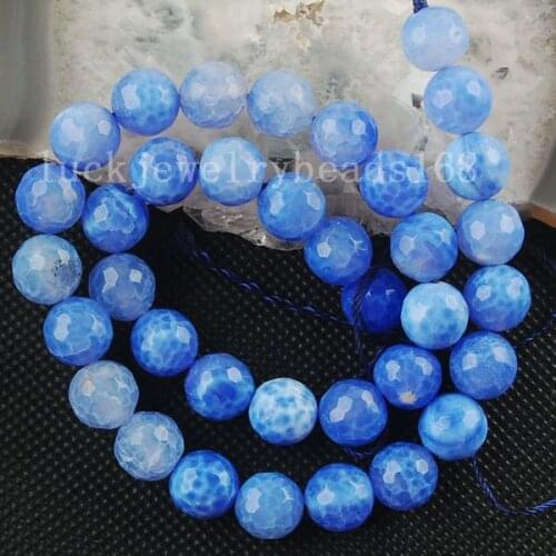 Free shipping Women 10mm Blue Dragon Veins Carnelian Faceted Ball Loose Beads FG6152