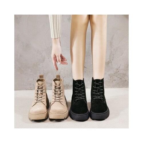 Cow Leather Martin Boots Womens English Ankle Boots Suede Flat Fashion Autumn And Winter Boots New Womens Shoes Leather