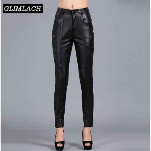 Office Lady Genuine Leather Pants Women Motorcycle Skinny Real Leather Pencil Pants Slim Plus Size 5XL Trousers Female Autumn