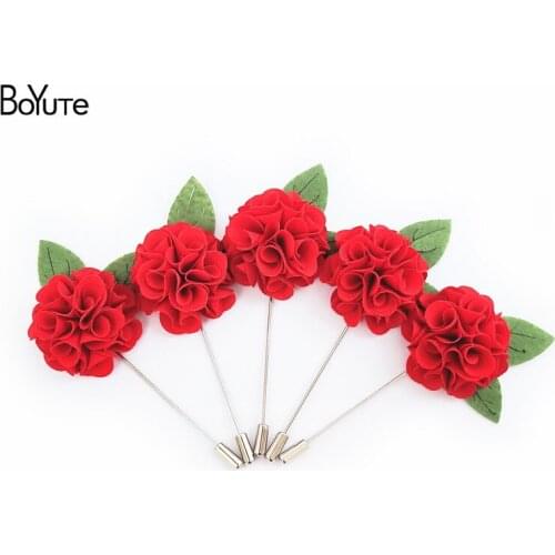 BoYuTe 10Pcs Red Flower Lapel Pin Men Fashion Wedding Boutonniere Brooch Pins for Suits