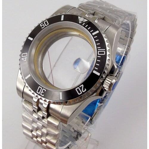 Fit NH35/NH36 High Quality 40mm Watch Case Sapphire Glass With Magnifier + Watch Jubilee Strap Rotaing Bezel