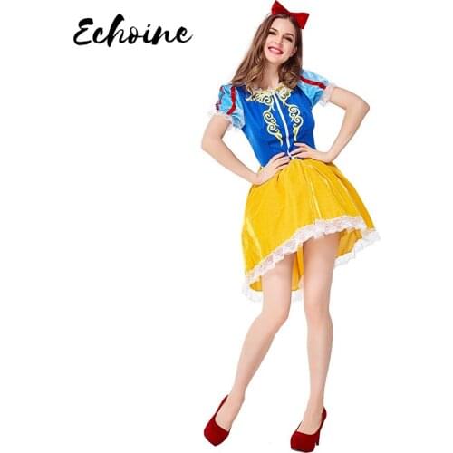 Echoine Women Fairy Princess Blue Dress Halloween Cosplay Women Fancy Party Dress With Headwear Halloween Adult Costumes