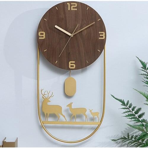 European Large Pendulum Wall Clock Luxury Wood Metal Gold Living Room Clocks Wall Vintage Luxury Creative Decoration ZB5WC