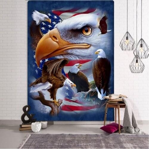 US Flag And Bald Eagle Tapestry Bohemian Psychedelic Moon Sun Wall Hanging Beach Towel Art Tapestries Dorm Home Decor