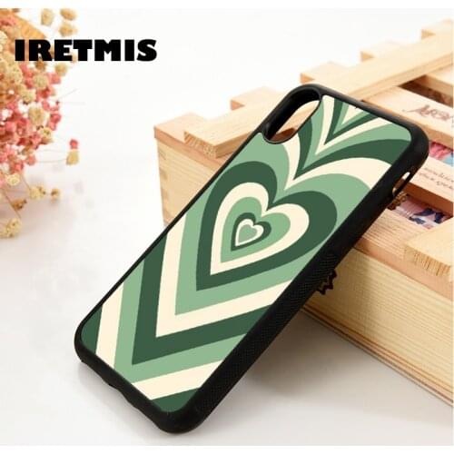 Iretmis 5 5S SE 6 6S TPU Silicone Rubber Phone Case Cover for iPhone 7 8 Plus X Xs 11 12 MINI Pro Max XR Sage Green Heart