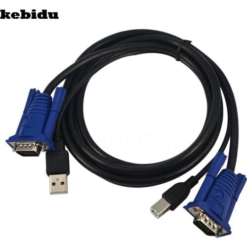Kebidu 4.6 Feet 1.5M USB KVM 15 Pin Switch VGA Cable USB 2.0 Type A to B 4Pin PC Computer Printer Monitor Adapter Converter