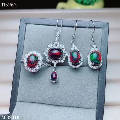 KJJEAXCMY fine jewelry 925 sterling silver inlaid natural black opal earrings ring pendant noble girl suit support test