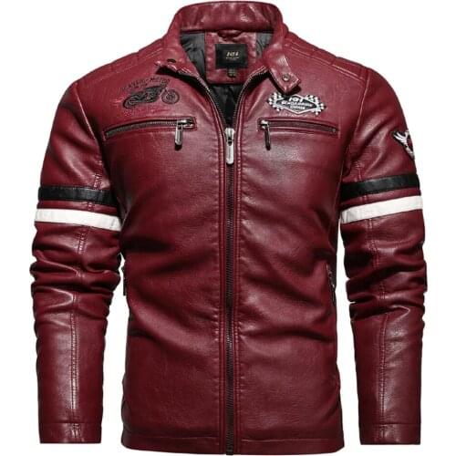 Classical Motorcycle Leather Jackets Mens Spring Autumn Coat Jacket Slim Youth Stand Collar Punk Coats Stripe Leather Coat