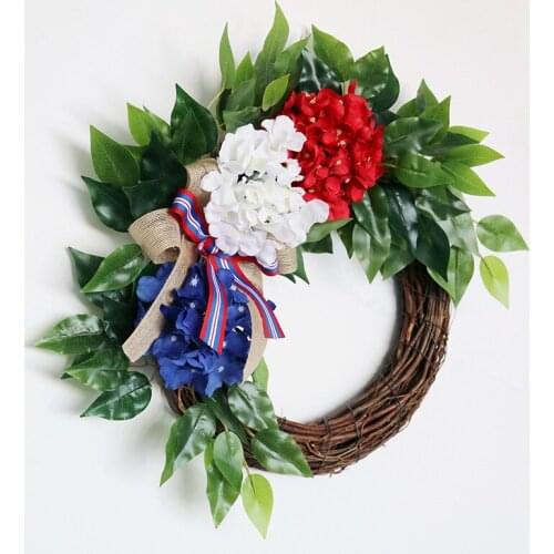 American Independence Day Wreath Simulation Hydrangea Doll Holiday Window Decoration Wall-Mounted Home Decoration