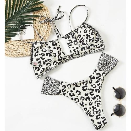 New Sexy Bandeau Push Up Bikini Set Leopard Hollow Out Brazilian Swimwear Tied String Bathing Suits Polka Dot Biquini Beach Wear