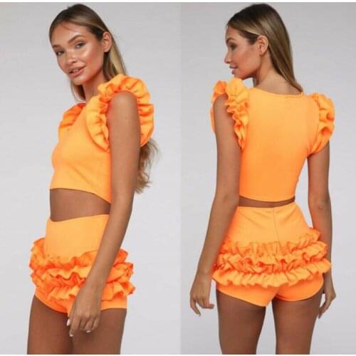 High Waist Bikini Swimwear Women Push Up Bikinis 2PCS Ruffle Padded Bathing Suit Tankini Set Female Casual Beachwear Swimsuit