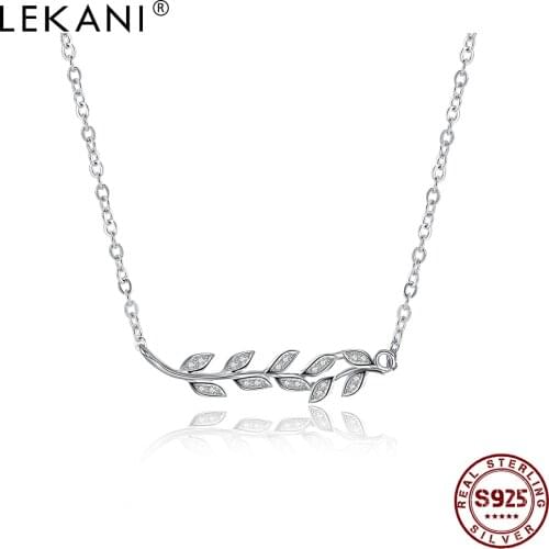 LEKANI 925 Sterling Silver For Women Simple Olive Branch Plant Pendant Necklaces Trendy Cubic Zirconia Necklace Fine Jewelry