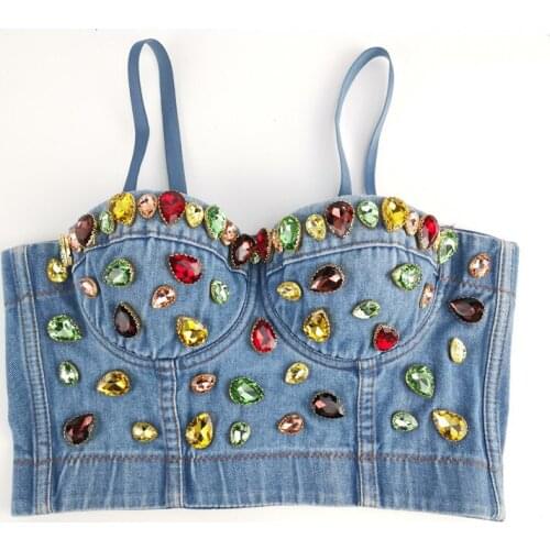 Summer Fashion womens Sexy Diamonds Denim tank-tops Chic Camisole Vest B891