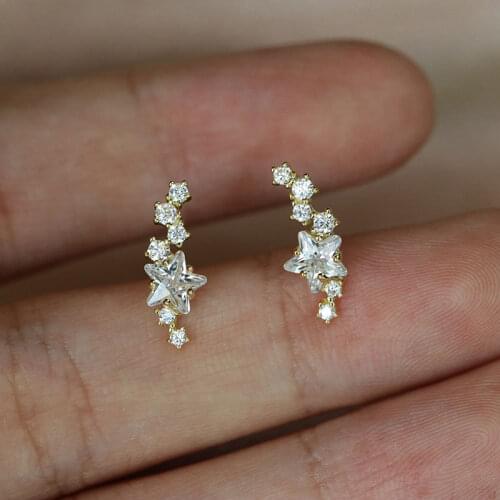 Cute Female Small Star Stud Earrings White Crystal Zircon Stone Earrings 100% Real 925 Sterling Silver Earrings For Women