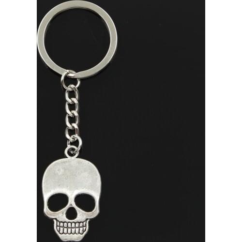 Fashion 3cm Key Ring Metal Key Chain Keychain Jewelry Antique Bronze Silver Color Plated Skeleton Skull 35x22mm Pendant