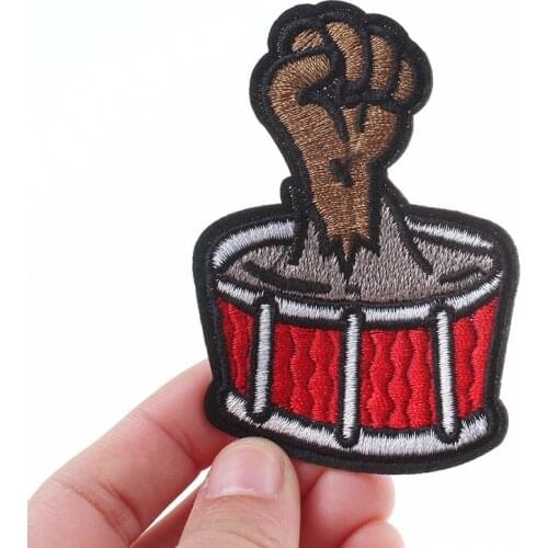 Pulaqi Broken Drum Music Patches Iron On Clothes Hat T-shirt Overcoat Peace Anti-War Punk Style Patch For Men Kids Women Decor F
